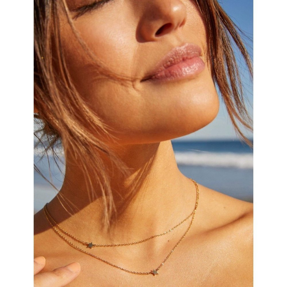 Jennifer Zeuner Star Double Layered Chain Necklace Gold Tone
